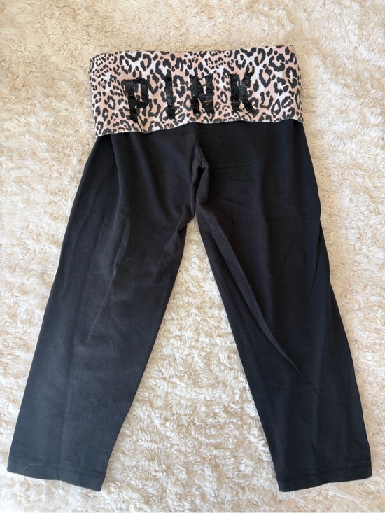 PINK Victoria's Secret Pants - Vintage Y2K PINK Victoria's Secret Black Leggings Leopard Fold-Over Waistband